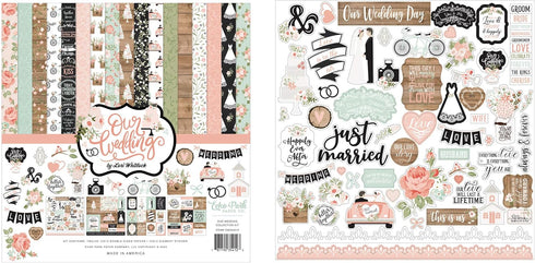Echo Park Paper Collection Bundle: Our Wedding 12 x 12 Collection Kit + Our Wedding 12 x 12 Cardstock Elements Sticker Sheet...