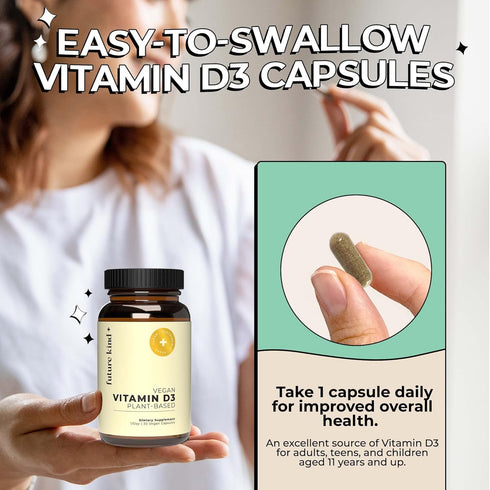 Future Kind Vegan Vitamin D3-2500 IU Plant-Based Supplement for Cell & Immune Support - Sugar-Free, Lichen-Based Vitamin D (30 Softgels in Glass B...