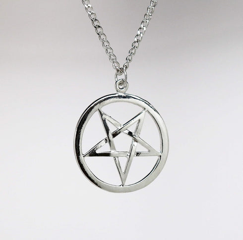 Inverted Pentacle Pentagram Satanic Polished Silver Finish Pendant Necklace...