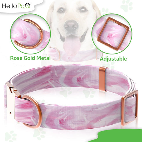 Pink with Rose Gold - Premium Nylon Dog Collar with Metal Buckle - Vibrant Colors and Beautiful Designs - Adjustable Collars for Small Medium Larg...