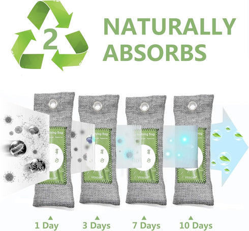 6 Pack Bamboo Charcoal Air Purifying Bag, Activated Charcoal Bags Odor Absorber, Moisture Absorber, Natural Car Air Freshener, Shoe Deodorizer, Od...