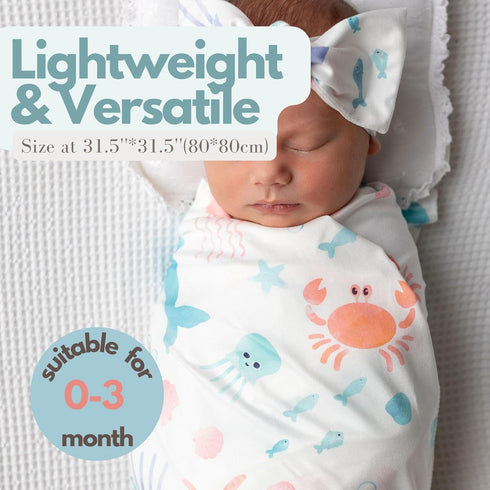 Newborn Baby Girl Receiving Blanket Swaddle Blanket Stretchy Knit Swaddle Set with Matching Headband (Pink)...