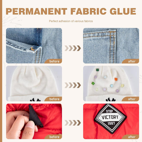 ONine 120ml Fabric Glue, Cotton, Linen, Denim, Polyester, Doll Repair with Permanent Transparent Fabric Glue, Washable Garment Glue, 24 Hours Dry ...