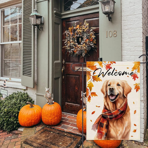 Golden Retriever Fall Dog Garden Flag for Outside Welcome Garden Flags Thanksgiving 12x18 Double Sided Front Yard Small Flag Burlap Vertical Outsi...