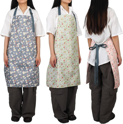 3 Pcs Daisy Floral Aprons with pockets, Waterproof Apron for women, Kitchen Cooking Apron Adjustable Bib aprons Soft Chef Apron for Cooking, Drawi...