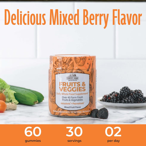 COUNTRY FARMS Fruits and Veggies Gummies, with Over 40 Farm Fresh Fruits & Vegetables, Packed with Powerful Antioxidants, (Spirulina, Blueberry, M...