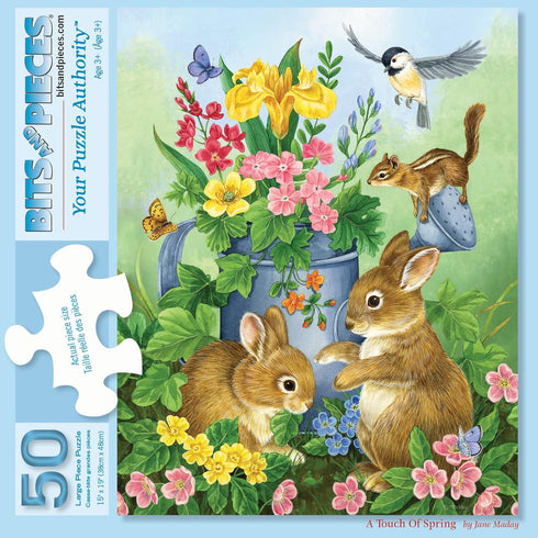 Bits and Pieces - 50 Piece Large Piece Family Jigsaw Puzzle for Adults & Kids - 15" x 19" (38 cm x 48 cm) - A Touch of Spring by Jane Maday - Cute...