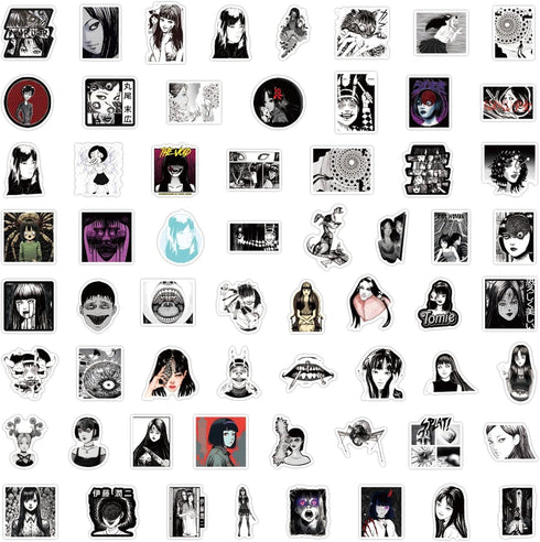 120pcs Junji Ito Stickers for Water Bottles, Black White Horror Manga Stickers, Cool Thriller Waterproof Vinyl Decals for Teens Adults Laptop Car ...