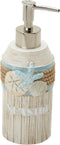 Zenna Home Seaside Serenity Bathroom Soap Dispenser with Carved Resin Design, Lotion Dispenser with Pump for Bathroom Decor with Hand-Painted Shel...