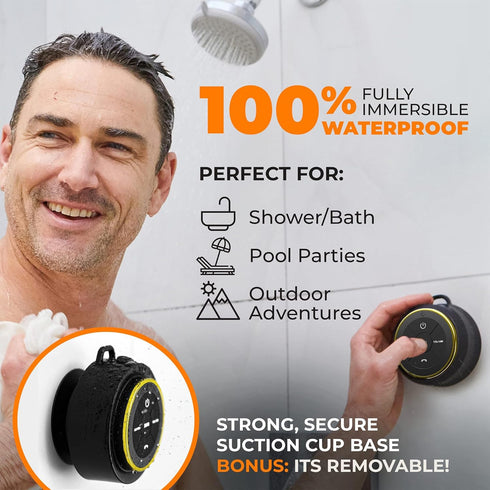 iFox Portable Bluetooth Shower Speaker, IPX7 Waterproof Outdoor Wireless Speaker, Built-in Mic, Carabiner, Beach, Camping, Hiking, Pool, Great Gif...