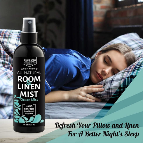 Aromasong All Natural Ocean Mist Room & Linen Spray For Pillows and Sheets - Odor Eliminator Bed Spray Air Freshener All Natural Essential Oil Spr...