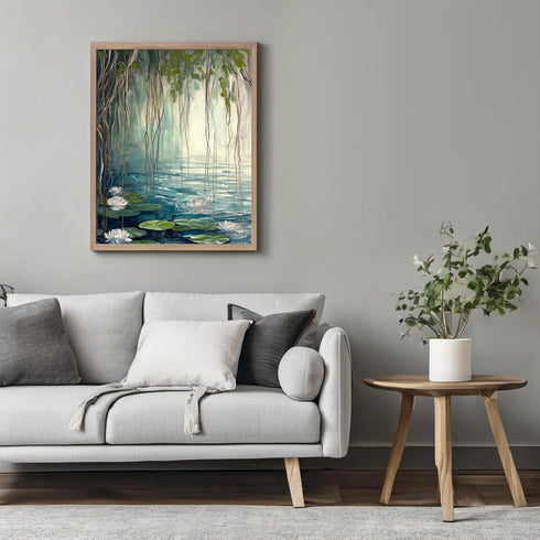 Posterizer 1 pcs-oil painting style-ethereal water lily pont-classics inspired 1-Landscape & Nature Art-Vintage Art-Gift for Art Lovers- unframed ...