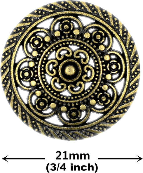 Bezelry 12 Pieces Lacework Filigree Antique Brass Metal Shank Buttons. 21mm (3/4 inch)...