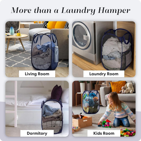Handy Laundry Collapsible Mesh Foldable Hamper 14" x 14' x 24" Navy Blue...