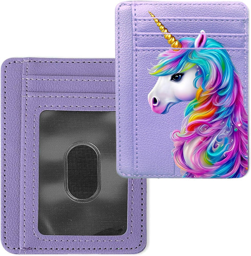 Slim Minimalist Front Pocket Wallet, Mini RFID Blocking Credit Card Holder Front Pocket Wallet, Coin Purse with ID Window for Women Ladies?Unicorn...