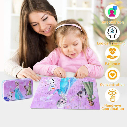LELEMON Pretty Girl Puzzles for Kids Ages 4-8, 60 Piece Snowman Puzzles for Kids Ages 3-5,Children Jigsaw Puzzles Kids Puzzles in a Metal Box,Educ...