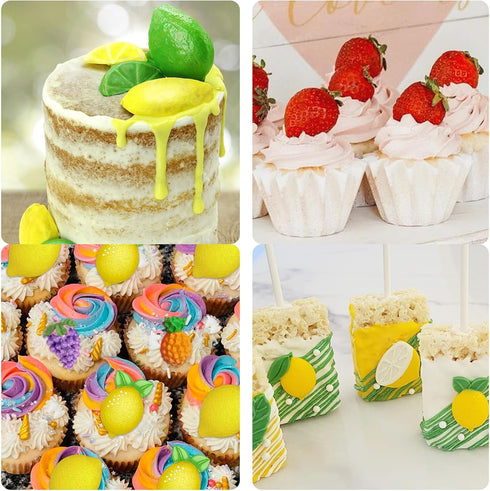 Silicone Fruit Snack Molds, 3D Strawberry Lemon Fondant Baking Molds, Mini Pineapple Grape Chocolate Molds for Cake Decoration Cupcake Topper Cook...
