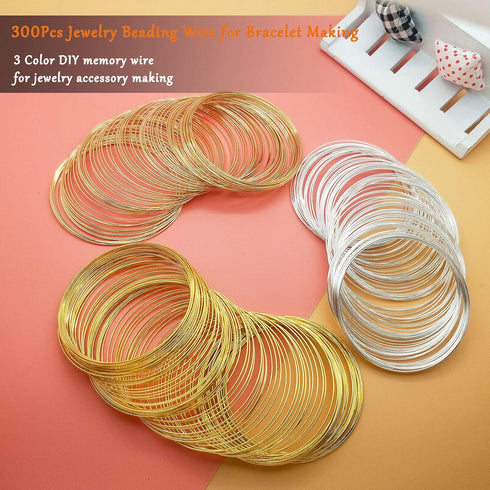 300Pcs Jewelry Beading Wire for Bracelet Making,3 Color Beading Wire Jewelry Craft Wire Bead Bracelet Wire Memory Wire Cuff for Jewelry Bangles Ma...