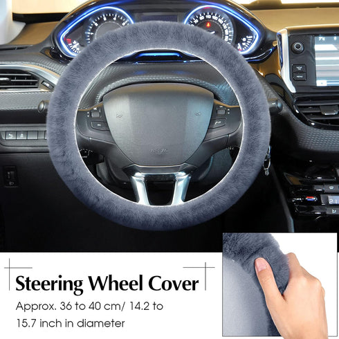 6 Pieces Fluffy Steering Wheel Covers Set for Women, Fur for Car Accessories, Fuzzy Gear Shift Cover Handbrake Center Console Seat Belt Shoulder P...