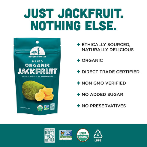 Mavuno Harvest Jackfruit Dried Fruit Snacks | Unsweetened Organic Dried Jackfruit Chips | Gluten Free Healthy Snacks for Kids and Adults | Vegan, ...