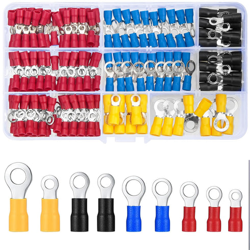 200 Pcs Mixed Quick Disconnect Electrical Ring Terminals, Insulated O Ring Crimp Terminals Connectors, Electrical Wire Crimp Terminals Connectors ...