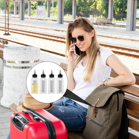 4 Pcs Plastic Squirt Bottles for Liquids 3.4 OZ Squeeze Bottle Liquid Condiment Container Cooking Oil Dispenser with Twist Top Cap for Camping Coo...