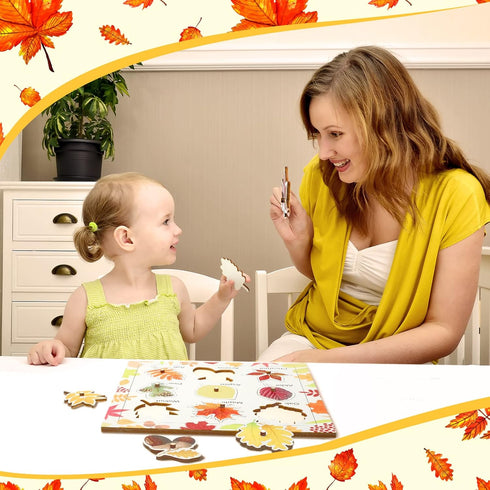 Leaf Wooden Jigsaw Puzzles with Knobs Educational Learning Stem Toys Thanksgiving Montessori Puzzle Christmas Mushroom Preschool Early Puzzle(Leaf...