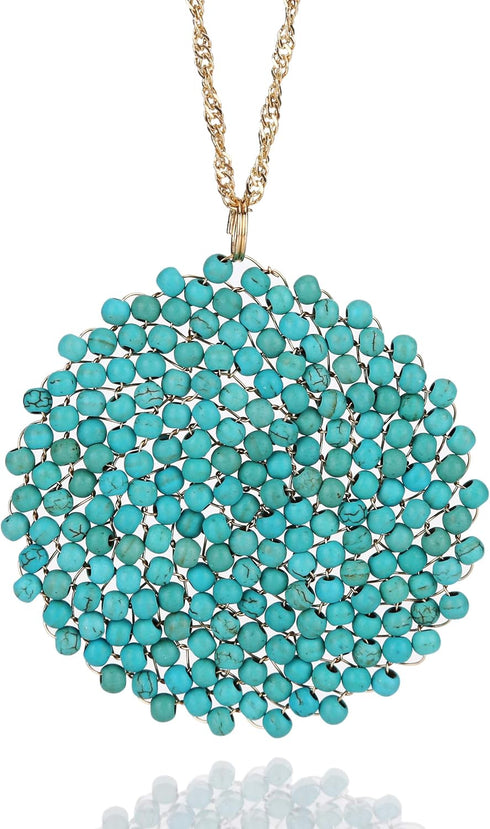 Niumike Handmade Crystal Circle Pendant Necklace for Women Disc Long Statement Necklaces with Box...
