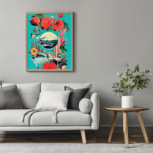 Posterizer 1 pcs-landscapes and flowers retro collage-Landscape & Nature Art-Abstract & Modern Art-Gift for Nature, Surfers and Beach Lovers-Gift ...