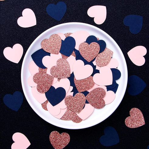 Navy-Blue Pink Rose-gold Heart Confetti - 300pcs Decor Glitter Paper Dots Gender Reveal Graduations Wedding Bachelorette Engagement Birthday Party...