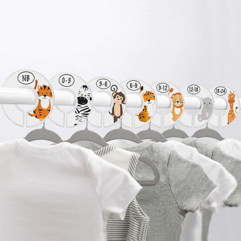 Baby Closet Size Dividers - 7X Safari Nursery Closet Dividers for Baby Clothes - Elephant Giraffe Zebra Lion Monkey Cheetah Nursery Decor - Baby C...