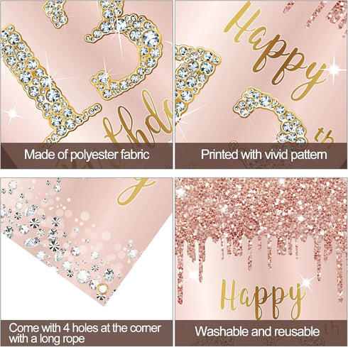 Happy 13th Birthday Door Banner Backdrop Decorations for Girls, Pink Rose Gold 13 Birthday Party Door Cover Sign Supplies, Thirteenth Year Old Bir...