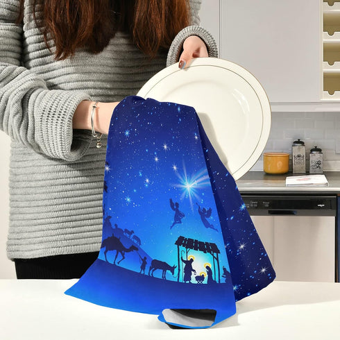 ALAZA Christmas Nativity Scene Decorative Kitchen Dish Towels Set of 4,Soft and Absorbent Kitchen Hand Towels Home Cleaning Towels Dishcloths,18 x...