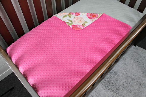 Top Tots Baby Blanket - Hot Pink on White Roses...