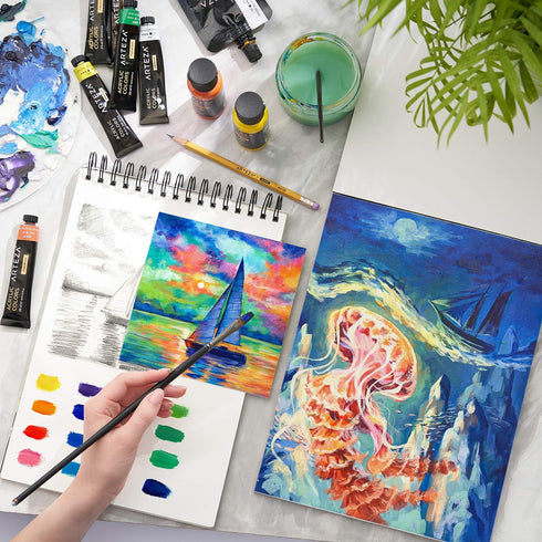 ARTEZA Canvas Pad, 9 x 12 Inches, Pack of 1, 10 Sheets, Glue-Bound Canvas Paper for Oil and Acrylic Painting and Mixed Media Techniques...
