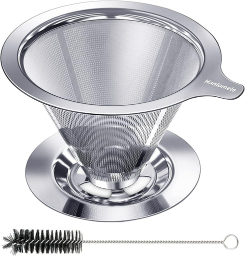 Pour Over Coffee Dripper, Paperless Reusable Coffee Filter, Pour Over Coffee Maker for Single Cup Brew, Double Mesh Design of Stainless Steel Cone...