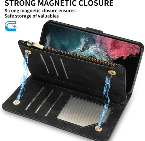 ZZXX for Samsung Galaxy S22 Ultra Case Wallet with Card Slot Premium Soft PU Leather Zipper Flip Folio with Wrist Strap Kickstand Protective Cover...