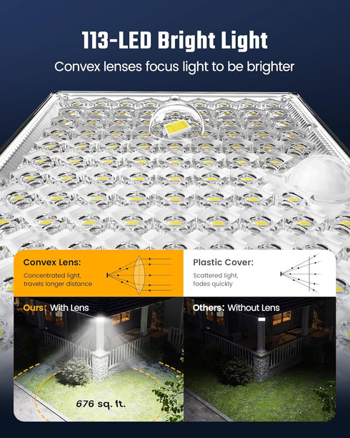 SUPERDANNY Solar Motion Sensor Outdoor Flood Lights with 113 Bright LEDs, Dusk to Dawn Outside Flood Lights with 16ft Cable IP65 Waterproof, Secur...