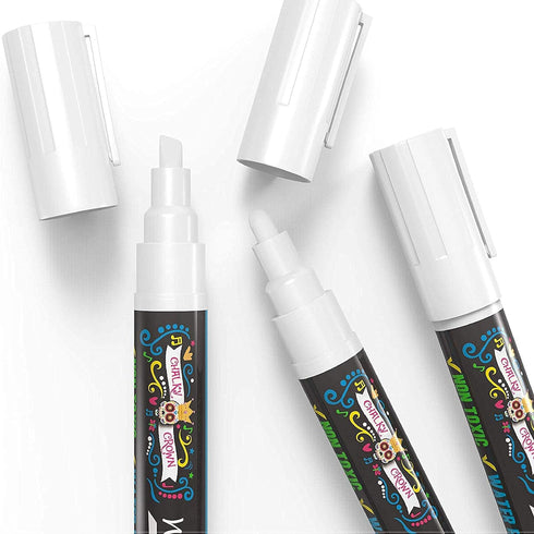 CHALKY CROWN Liquid Chalk Marker Pen - White Dry Erase Marker - Chalk Markers for Chalkboard Signs, Windows, Blackboard, Glass - 6mm Reversible Ti...