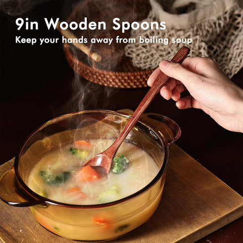 6pcs 9in Wooden Spoons, Soup Spoons Set, Long Handle Wooden Utensils for Cooking, Tasting, Serving, Stirring and Mixing (6pcs 9in)...
