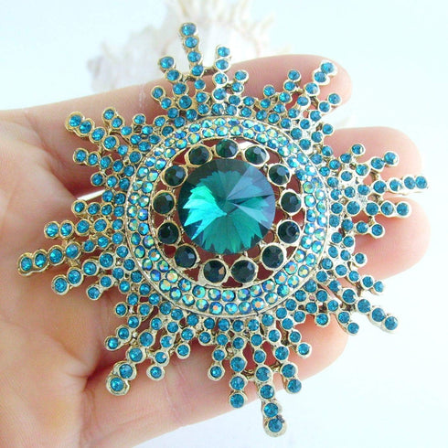 Sindary Wedding 3.15" Sunflower Brooch Pin Pendant Rhinestone Crystal BZ6014...