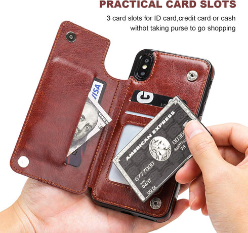iPhone Xs Max Wallet Case with Card Holder,OT ONETOP Premium PU Leather Kickstand Card Slots Case,Double Magnetic Clasp and Durable Shockproof Cov...