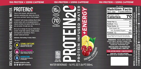 Protein2o 15g Whey Protein Infused Water Plus Energy, Cherry Lemonade, 16.9 oz Bottle (Pack of 12)...