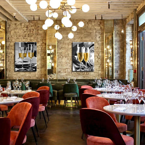 Kitchen Wall Art Dining Room Decor Yellow Wine Black and White Framed Canvas Prints Artwork Paintings for Home Bedroom Decorations 12x16 Inch x3...