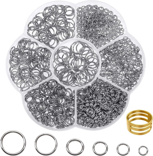 TOAOB 1000pcs Jump Rings for Jewelry Making Stainless Steel Open Jump Rings Connectors for DIY Crafts Necklaces Bracelets Keychains 4mm 5mm 6mm 7m...