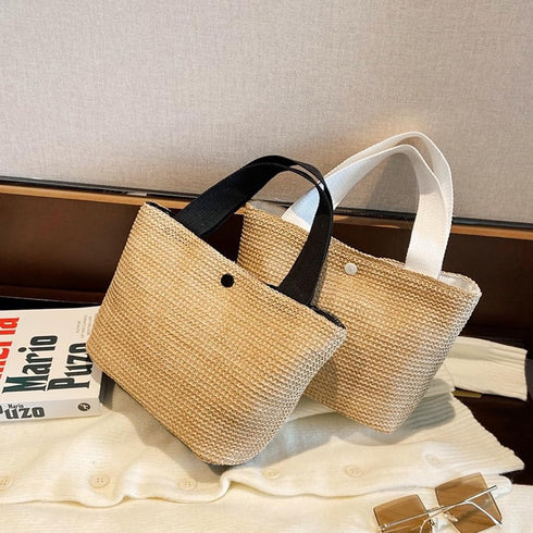 Straw Beach Bag,Women Straw Summer Purse Woven Mini Handbags Straw Tote Bag with Lining Pockets for Daily Use Beach Travel...