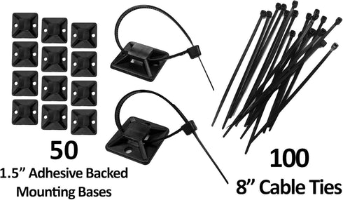 1.5" Adhesive Backed Mounting Bases with 8" Cable Ties - Black...