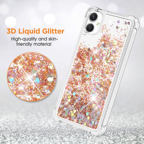 ANSHOW for Samsung Galaxy A05 Case, Shockproof Clear TPU Liquid Glitter Case with 1 Screen Protector, Bling Gold Glitters Case for Samsung A05 for...