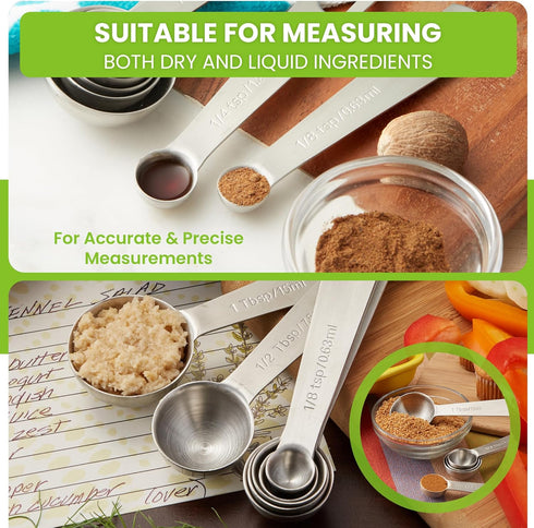 Spring Chef Stainless Steel Measuring Spoons Set of 8 with Leveler, Round Metal Teaspoon & Tablespoon Measuring Spoons - Nesting Kitchen Gadgets F...