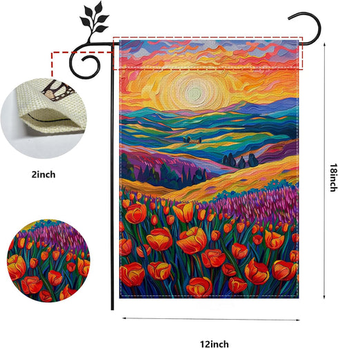 Fall Garden Flag, Oil Painting Tulip Garden Flag, 12x18 Inches Double Sided Burlap, Floral Garden Flag, Yard Lawn Flag, Outdoor Patio House Decor ...